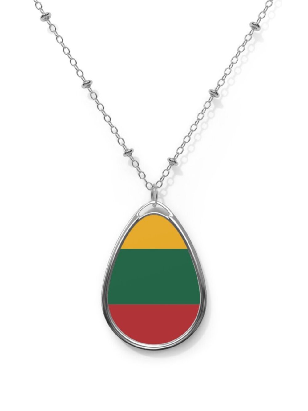 Lithuania Flag Oval Necklace – Lithuanian Heritage Pendant - One Size / Silver